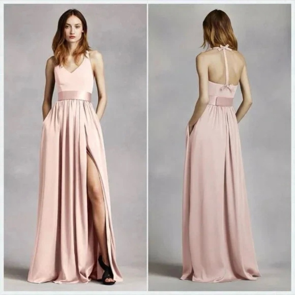 WHIT Light Blush Halter Maxi Dress - Romantic Evening Gown - Picture 2 of 6